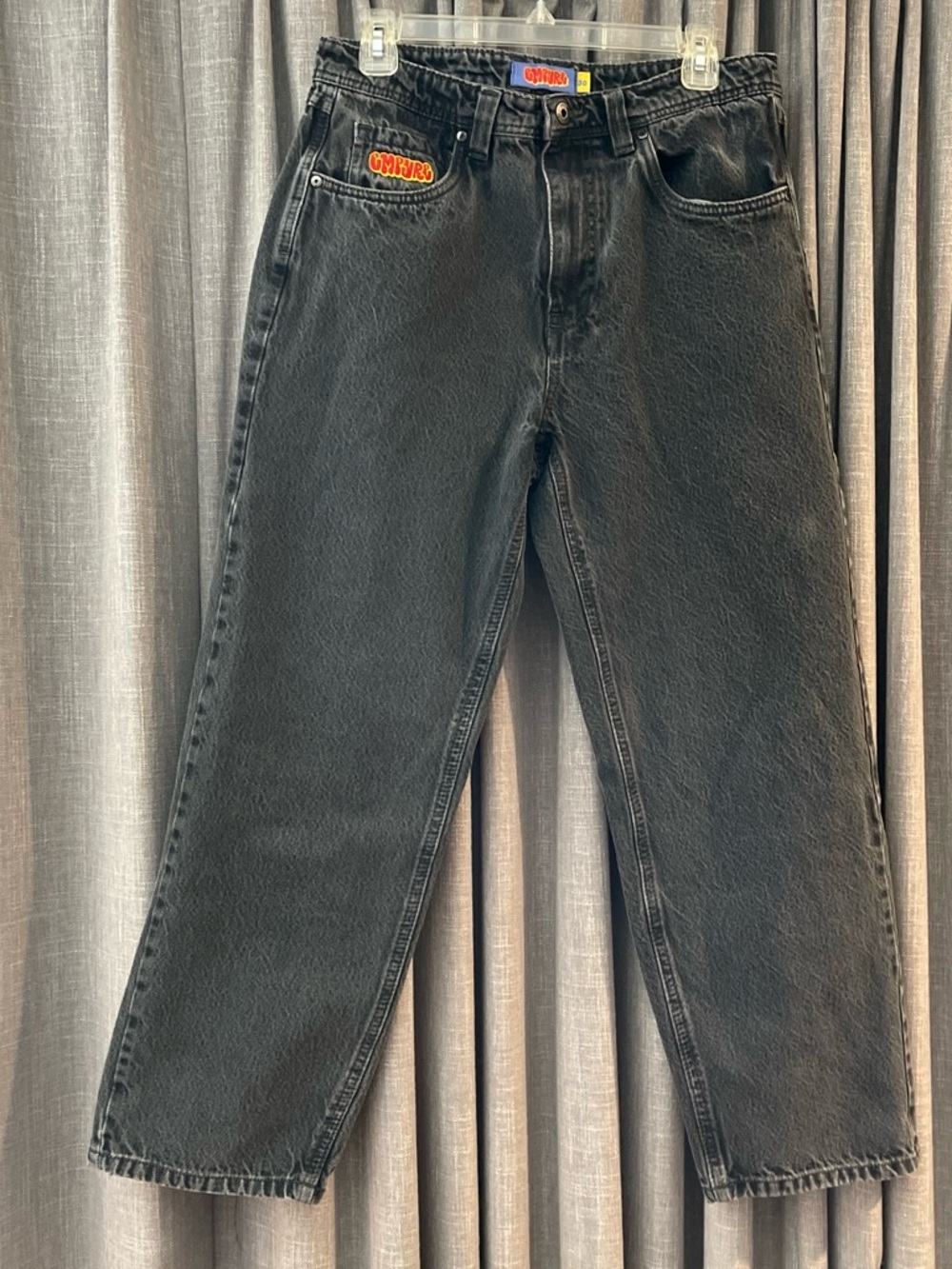Empyre Relaxed Black Jeans with Orange Logo Patch